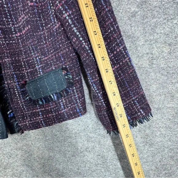 Trina Turk Tweed Jacket Multicolor Fringe Size 12 Career Chic Blazer Quiet Luxe - Picture 8 of 16